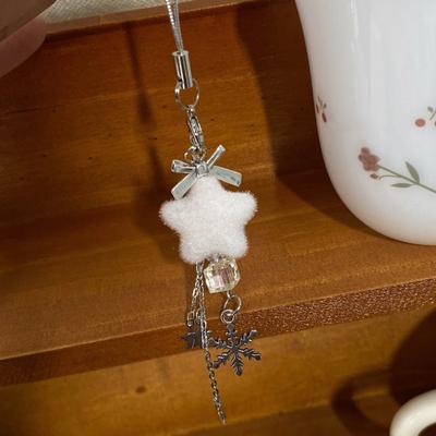 Snowflake Christmas Phone Strap for Women Winter Plush Flocking Keychain for Bag Camera Case Fashion