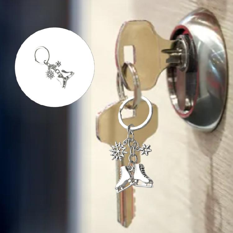 Skiing And Skating Inspired Keychain Featuring Snowflake And Ice Skate Pendant Keyring Creative Key Organiser Charm
