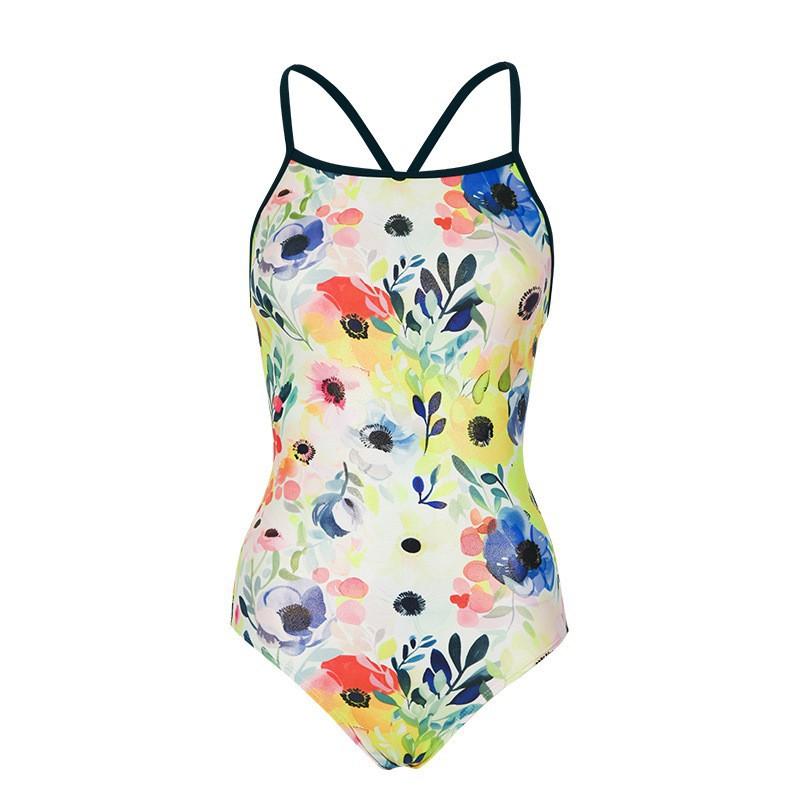 One-piece Sports Racing Tight-fitting Waist Fashion Flower Print Sexy Leaky Back Slimming Swimsuit Women