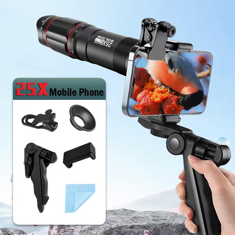 25x Phone Telephoto Lens Kit With Phone Holder Portable Tripod Stabilizer High Power Zoom Lens For Concerts Sports Outdoor Animal Observation чёрный