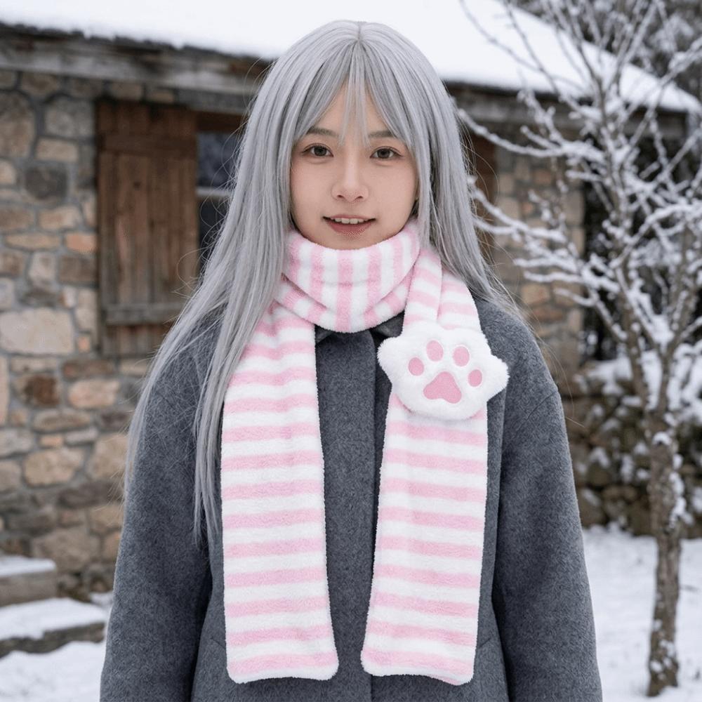 Soft Winter Scarf Stripe Long Plush Muffler Kawaii Neck Wrap  Daily Wear