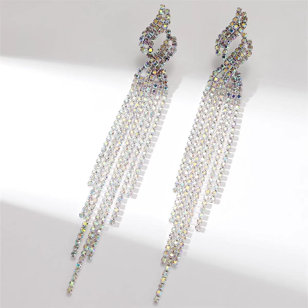 Super Flash Full Diamond Long Fringed Earrings Women S High Sense Exaggerated Personality Banquet Luxury Earrings