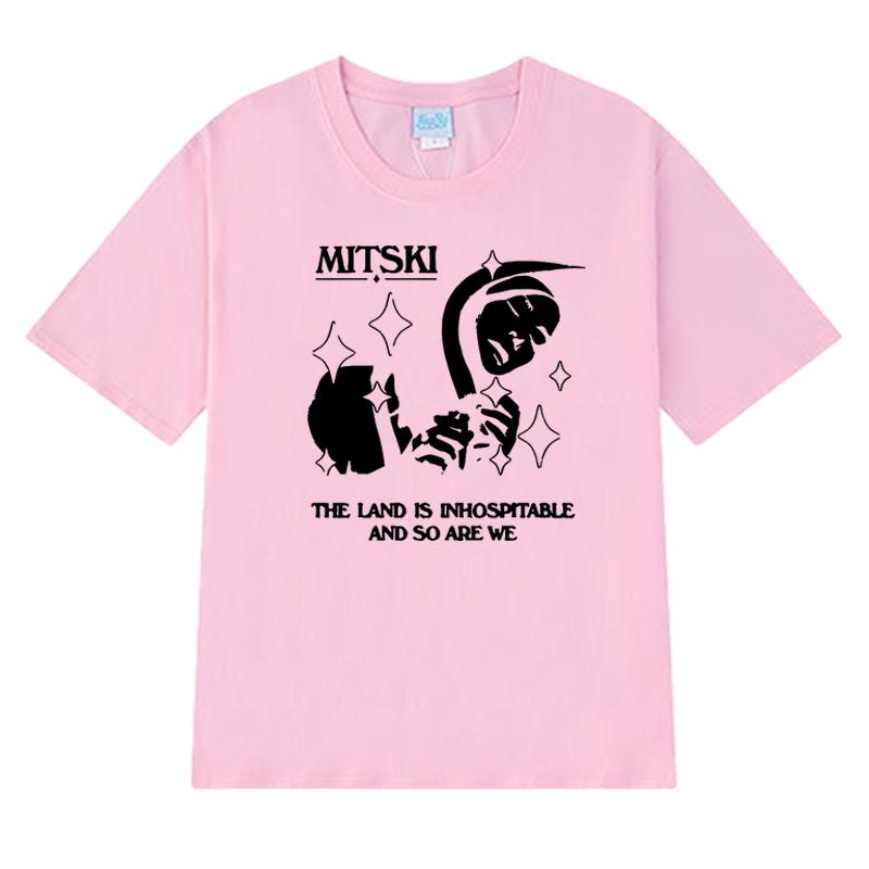 Fashion The Land Is Inhospitable Print short sleeve T-shirts Unisex Mitski New Album T shirt Men Women summer 100% Cotton Tops
