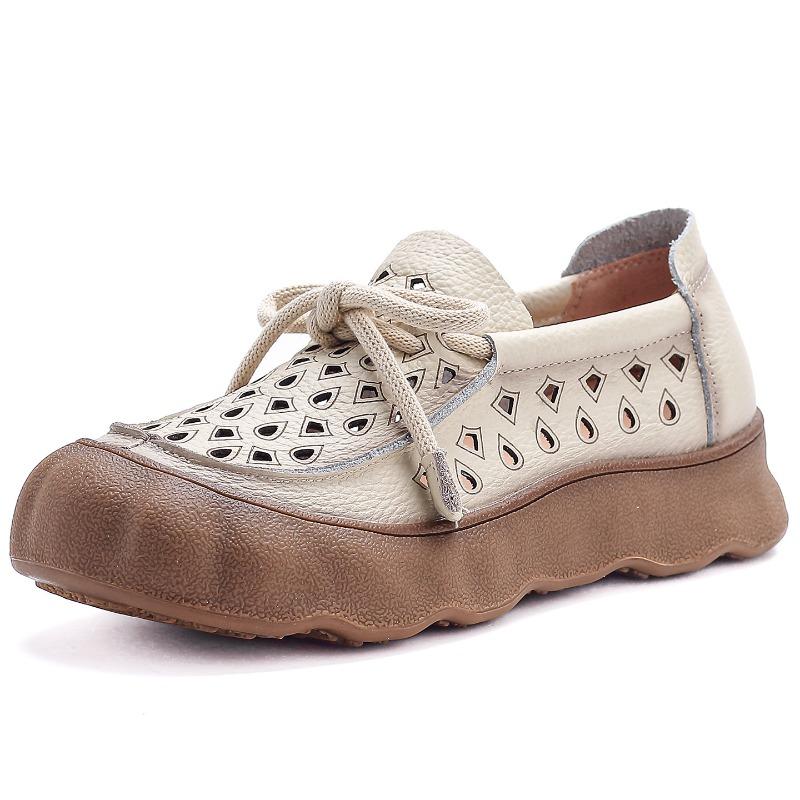 Ganzkalbsleder Sommer Neu Atmungsaktiv Lässig Lochschuhe Hohl Mutter Schuhe Rutschfest Muffin Dicksohlige Ledersandalen Damen