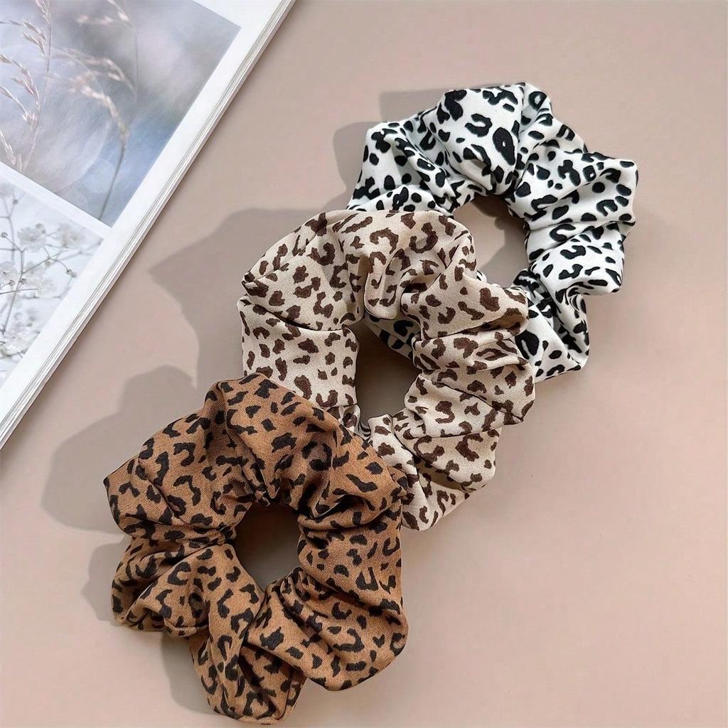 Boho Chic Leopard Print Scrunchies - Vintage Style Elastic Ponytail Holders for Women, Perfect for Beach & Summer Hairstyles