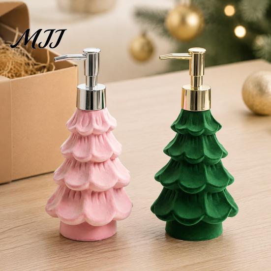 Bathroom Organizers And Storage Christmas Tree Soap Dispenser, Flocking Effect Refillable Lotion Reusable Liquid Bottle Pump Bottle, Dispenser