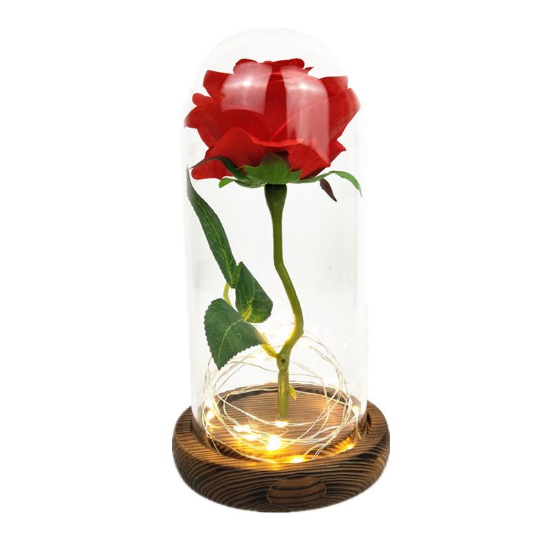 Leuchtende Goldfolien-Rose mit Konservierter Blume unter Glasabdeckung - Tanabata Valentinstagsgeschenk