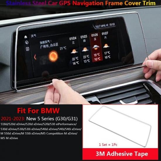 Stainless For BMW 5 Series G30 Car Console GPS Navigation Cover Trims 2021-2022
