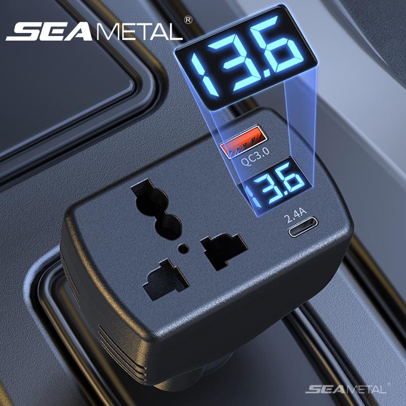 SEAMETAL 150W Car Inverter QC3.0 Type C Fast Charger Car Socket Multifunctional Three Port Vehicle Power Converter Digital Display