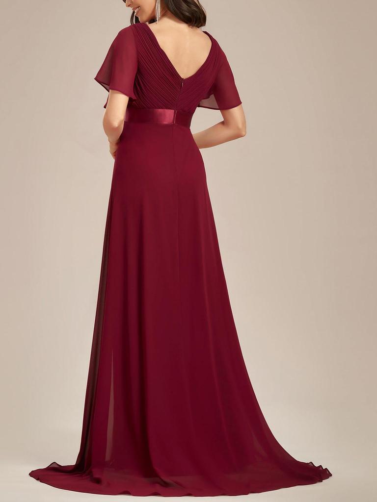 European American Women's Elegant Chiffon Slim Fit Evening Gown