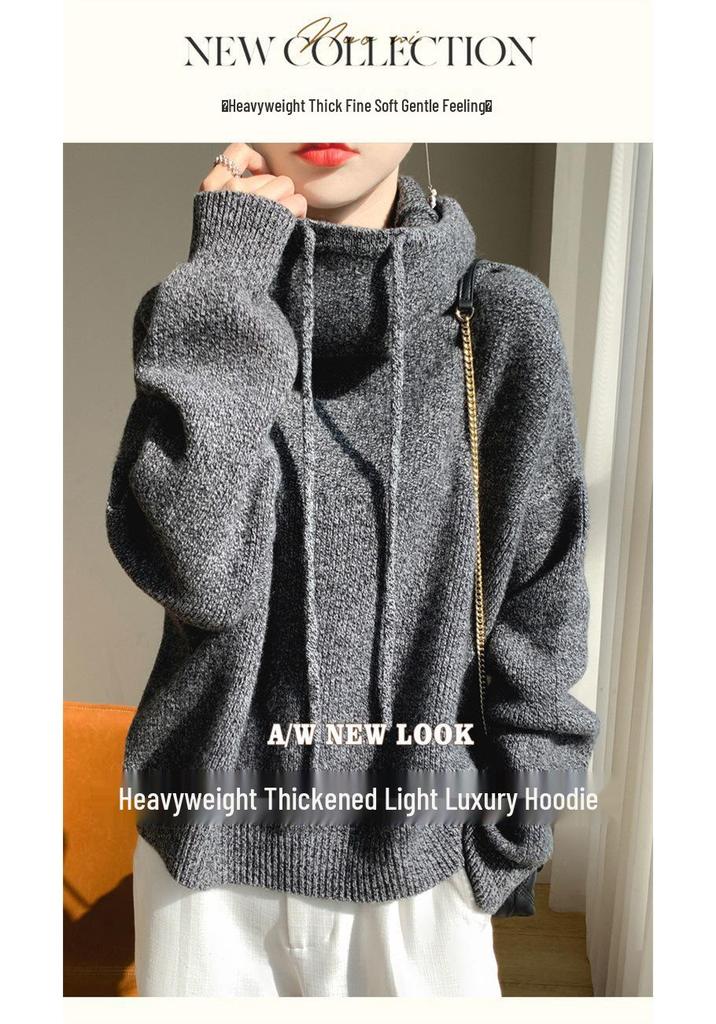 Women's Wool Knitted Turtleneck Hoodie - Loose, Warm, Stylish, Versatile Sweater