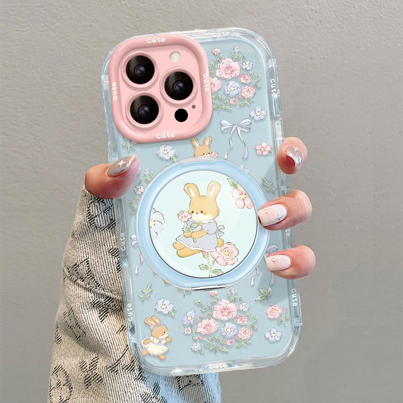 Rabbit Flower Applies To Apple 17promax Mobile Phone Case Iphone15 Cute 16 New Women's Models 14 Pivot Bracket 13