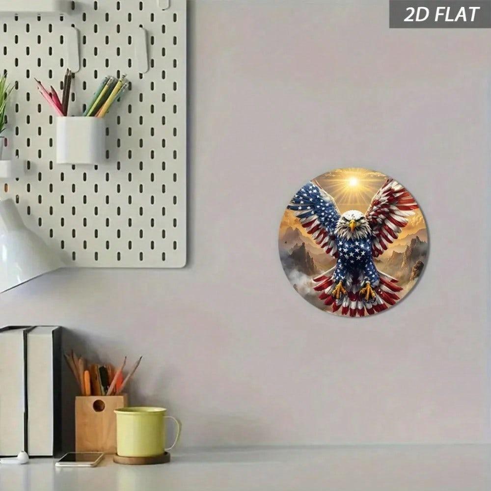 Vintage Flying With US Flag Metal Sign 8x8in Retro Wall Decor Garage Bar Cafe Home Studio Restaurant Tin Plaque