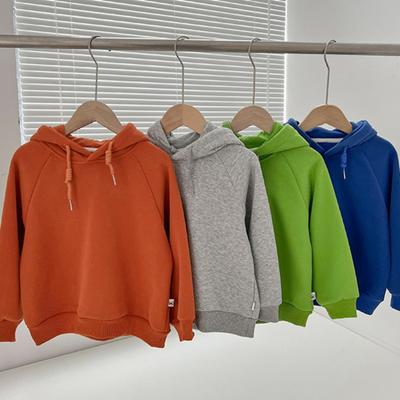 Hoodies infantis casual manga comprida cor sólida top simples e fofo