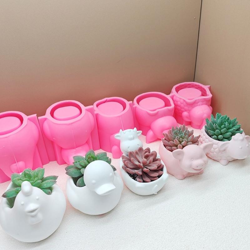 Cow Duck Chick Sheep Animal Shaped Silicone Moulds for Epoxy Resin, Tealight Holder Candle Container Home Decoration
