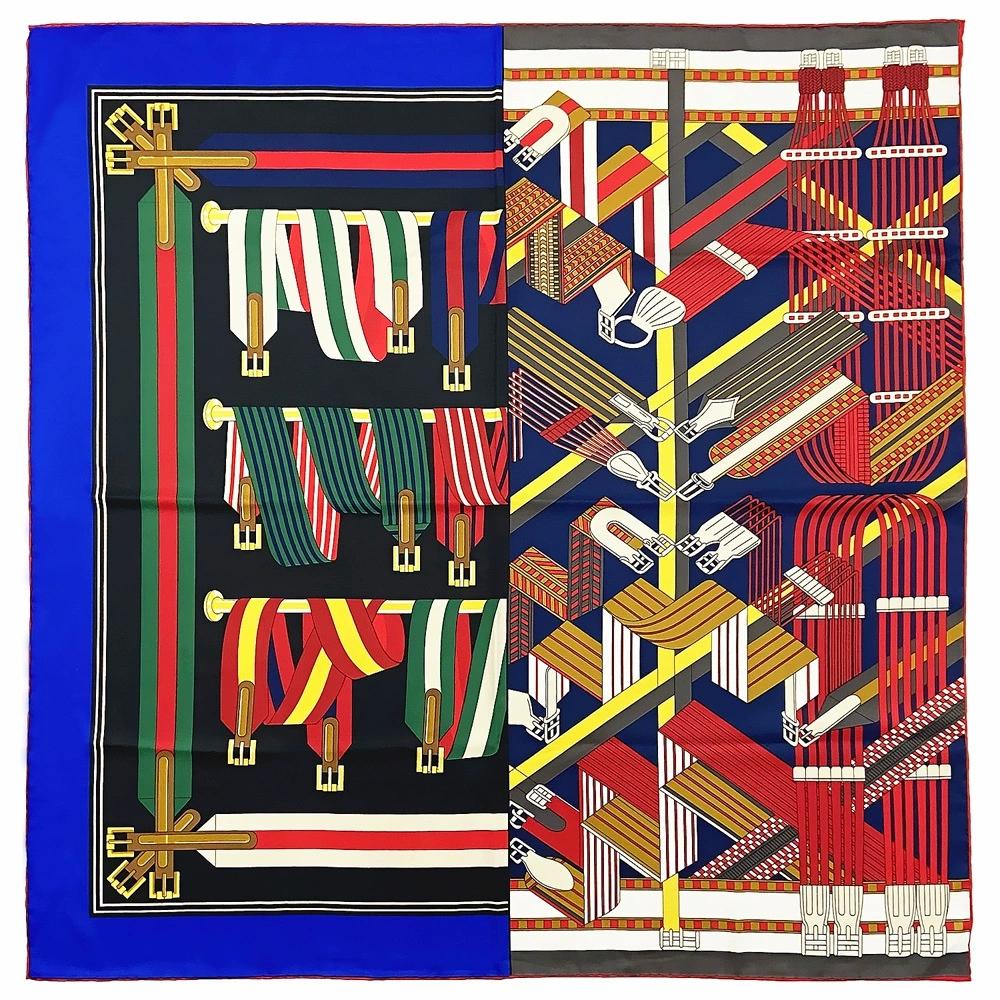 90cm Twill Silk Scarf For Ladies Manual Hand Rolled Square Belt Chain Scarves Luxury Women Echarpes Foulards Wrap Bandana Hijab
