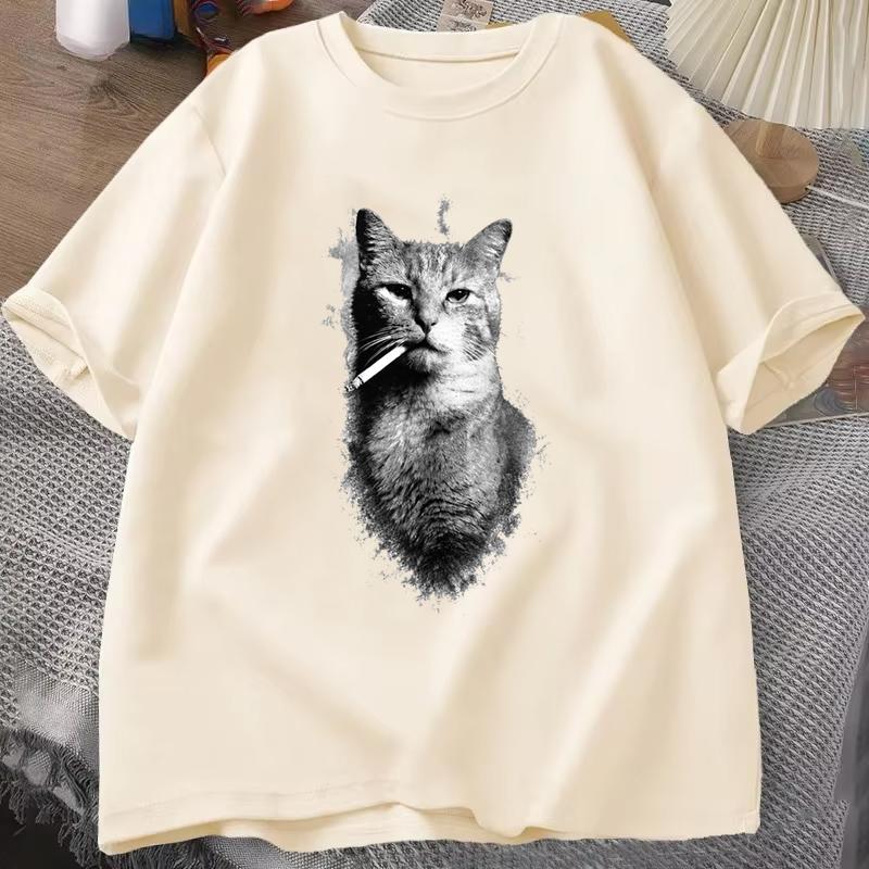Cat Lover Casual Short Sleeve Tshirt Vintage Western Cowboy Cat Graphic T Shirts Unisex Cat Owner Country Western Casual Tee