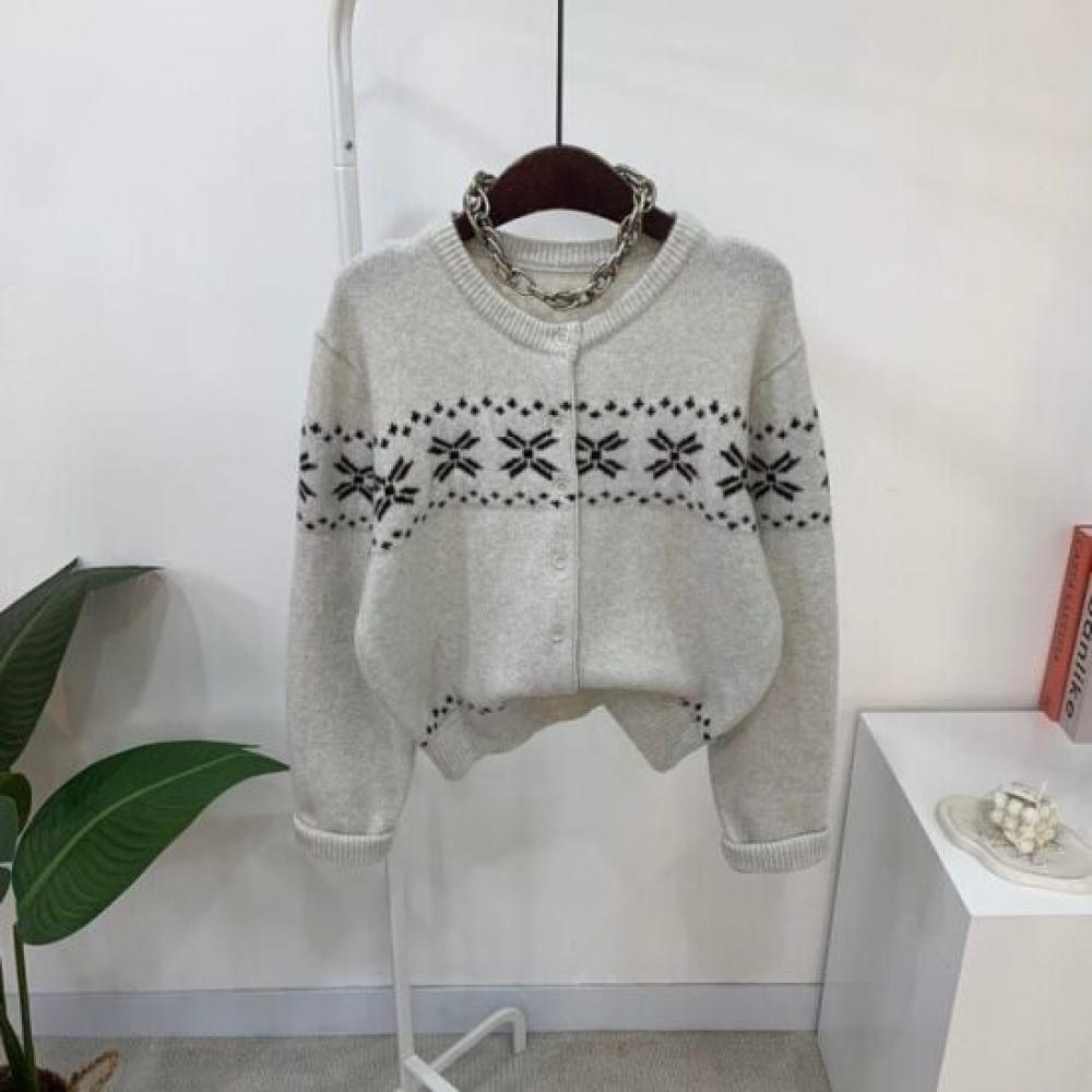 C S In The Room Women Pitawool Snowflake jaCquard Long Sleeve Knit Cardigan 2C