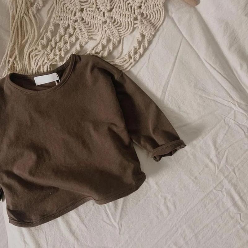 Children Solid Long Sleeves Bottoming Shirt For Boy Girl Kid Loose T-shirt Retro Baby Cotton Tops Toddler Casual Tees Autumn