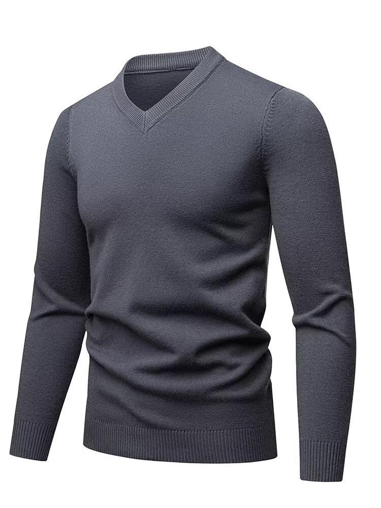 Autumn/Winter 2025 Men's High-Quality Wool V-Neck Sweater - Casual, Solid Color, Comfortable Base Layer Top.