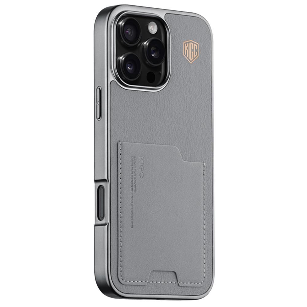 KIGC For iPhone 16 Pro Max Case Leather+PC+TPU Electroplating Phone Cover with Card Holder A