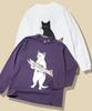 [go slow caravan] 341902 USA/C Iwana Cat Print Long Sleeve T-Shirt, Violet, Medium