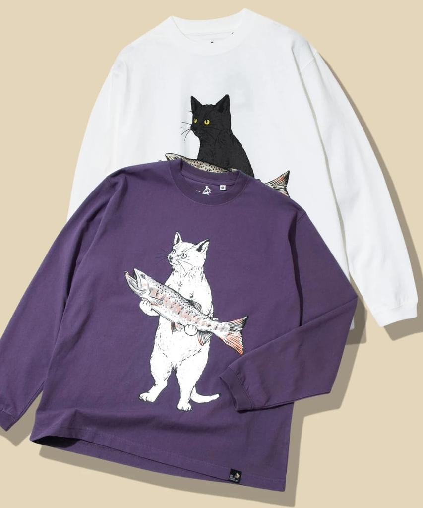 [go slow caravan] 341902 USA/C Iwana Cat Print Long Sleeve T-Shirt, Violet, Medium
