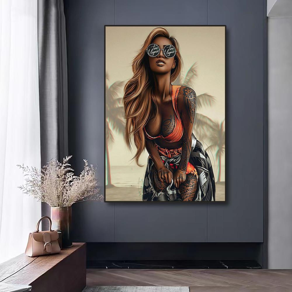 Tropikalne seksowne bikini kobiety plakat drukuje zdjęcia moda tatuaż dziewczyna obraz ścienny na płótnie do nowoczesnego salonu Home Decor