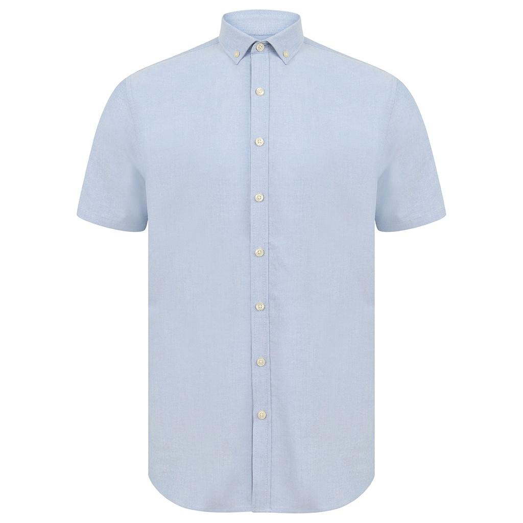 Henbury Mens Modern Short Sleeve Slim Fit Oxford Shirt