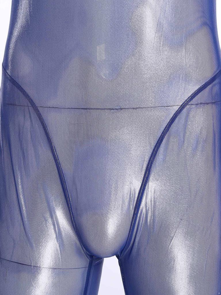 Tuta Holografica Trasparente da Uomo Manica Lunga Full Body Zip Posteriore Catsuit Clubwear