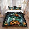 3pcs Spider Wizard Cat Pumpkin Design Pattern Bedding Three-Piece Set (No Fillings), Suitable for Bedrooms and Guest Rooms.N089