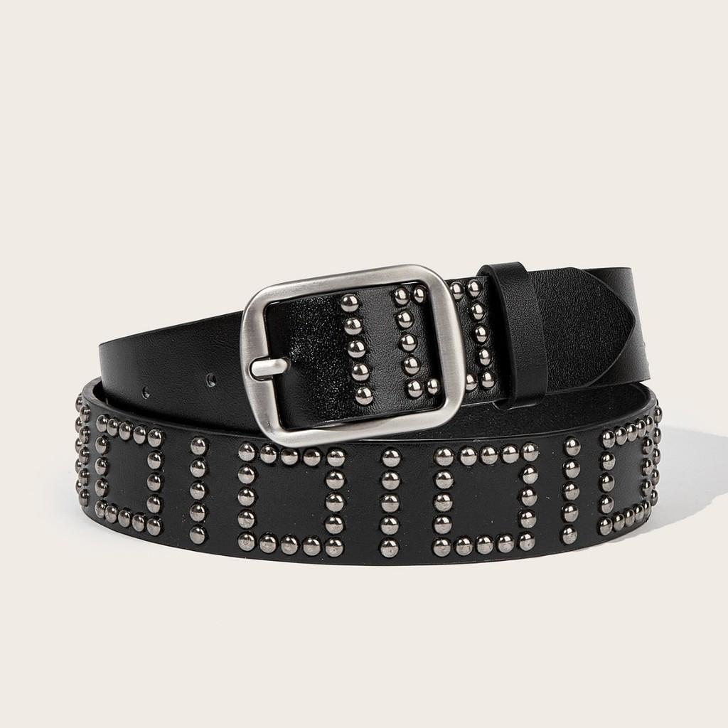 Punk Rock Belt For Men With Aluminum Alloy Buckle And Rivet Decor For Fashion Jeans