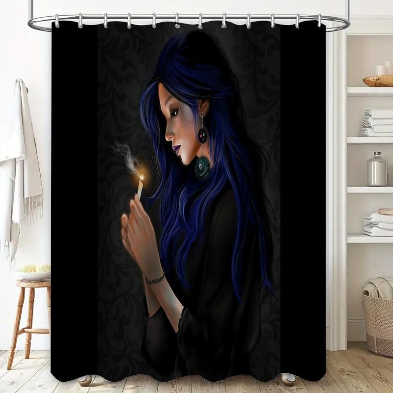Gothic Witch Shower Curtain Dark Forest Halloween Decor Spooky Ethereal Mystical Room Divider Vintage Horror Tapestry Wall Hangi