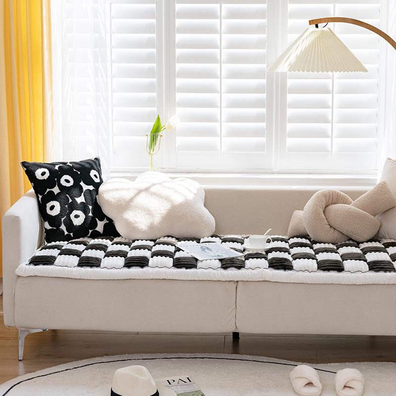 Plush Square Ins Wind Steamed Bread Pad, Solid Wood Handmade Sofa Cushion, Leather Seat Cushion, Universal In All Seasons, Non-Slip, Thickened Nordic
