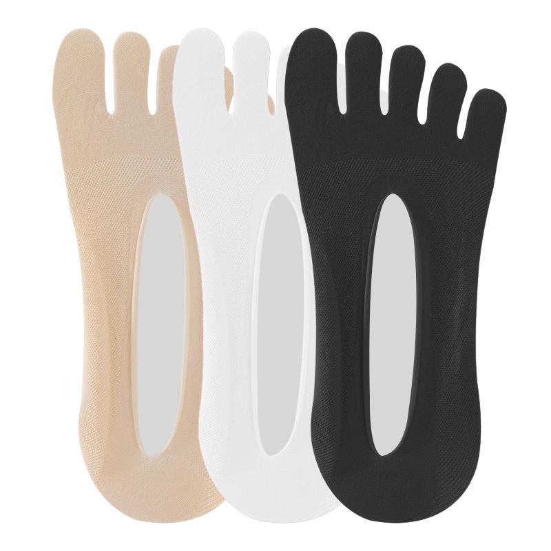 3/5 Pairs Summer Invisible Toe Socks Woman Girl Cotton Thin Solid Soft Shallow Mouth Breathable Deodorant No Show 5 Finger Socks
