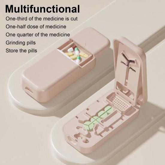 Bärbar pillerdelare med förvaringsfack 2-i-1 Mångsidig 1/2 1/3 1/4 Pillerdelare Skärverktyg Resekapsel Tablettförvaringsbehållare