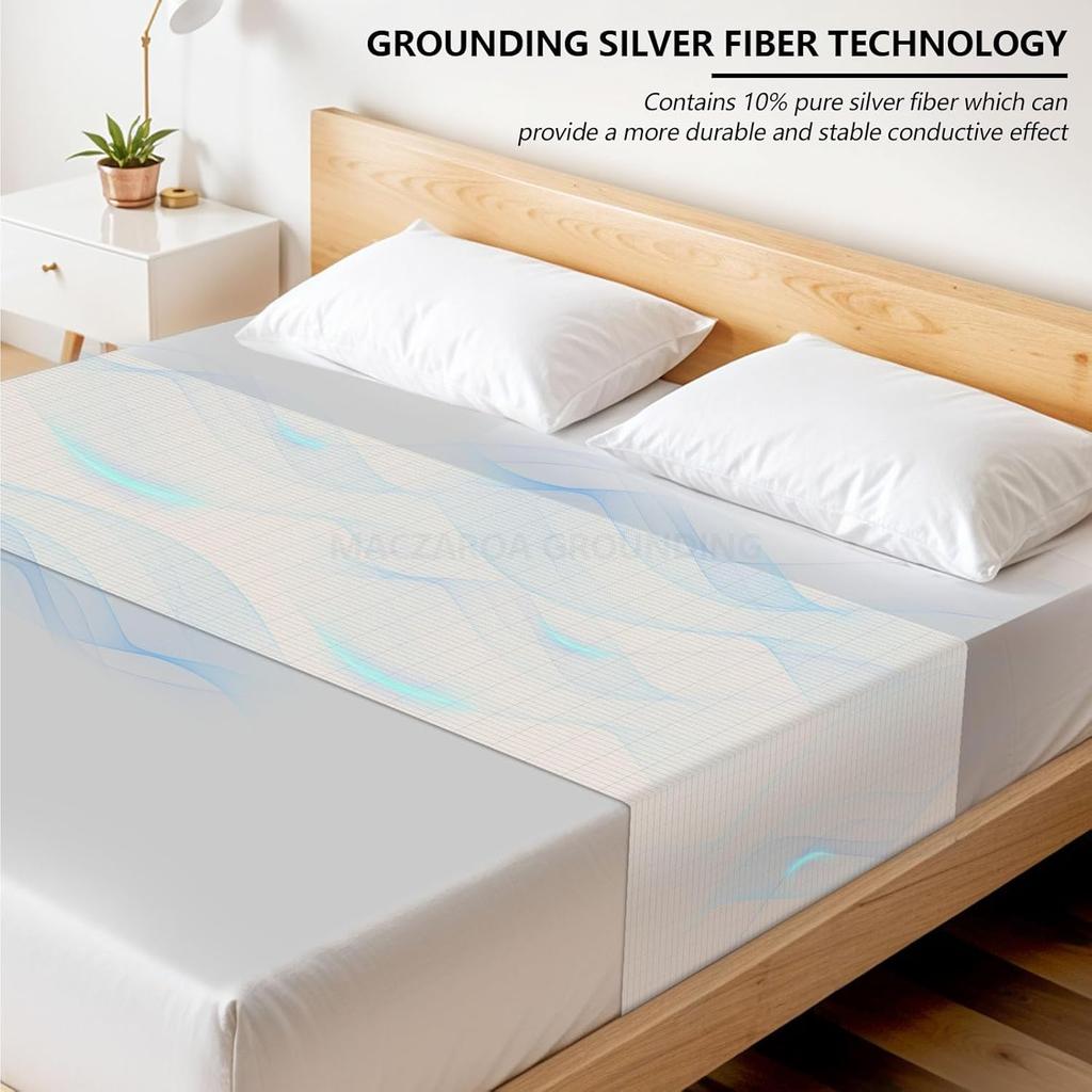 Grounding Sheets – Grounding Mat for Bed, 10% Silver Fiber Grounded Fitted Bed Earth Sheets for All Mattress Sizes, Includes Grounding Cord (Beige)