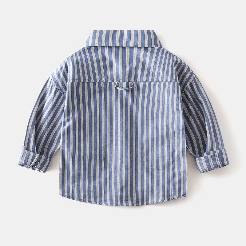 Boys' Striped Shirt Spring and Autumn Children's Clothing Baby Boy Casual Embroidered Long-Sleeved Shirt Children's Collared Shirt Top