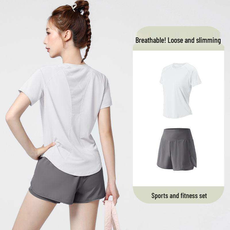 Plus Size Quick-Dry Loose Fit Yoga & Sports Suit: Elastic Short Sleeve T-Shirt & Shorts
