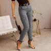 New European & American Women's Low-Waist Jogger Pants - Solid Color, Buttoned, Pocket, Skinny Fit