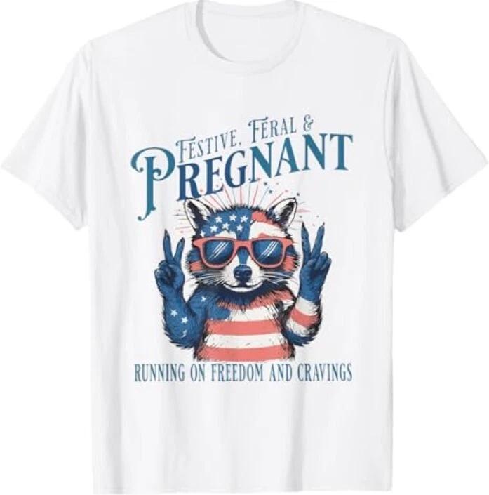 

Women Feral and Pregnant 4th of July Pregnancy Announcement T-Shirt 2XL
