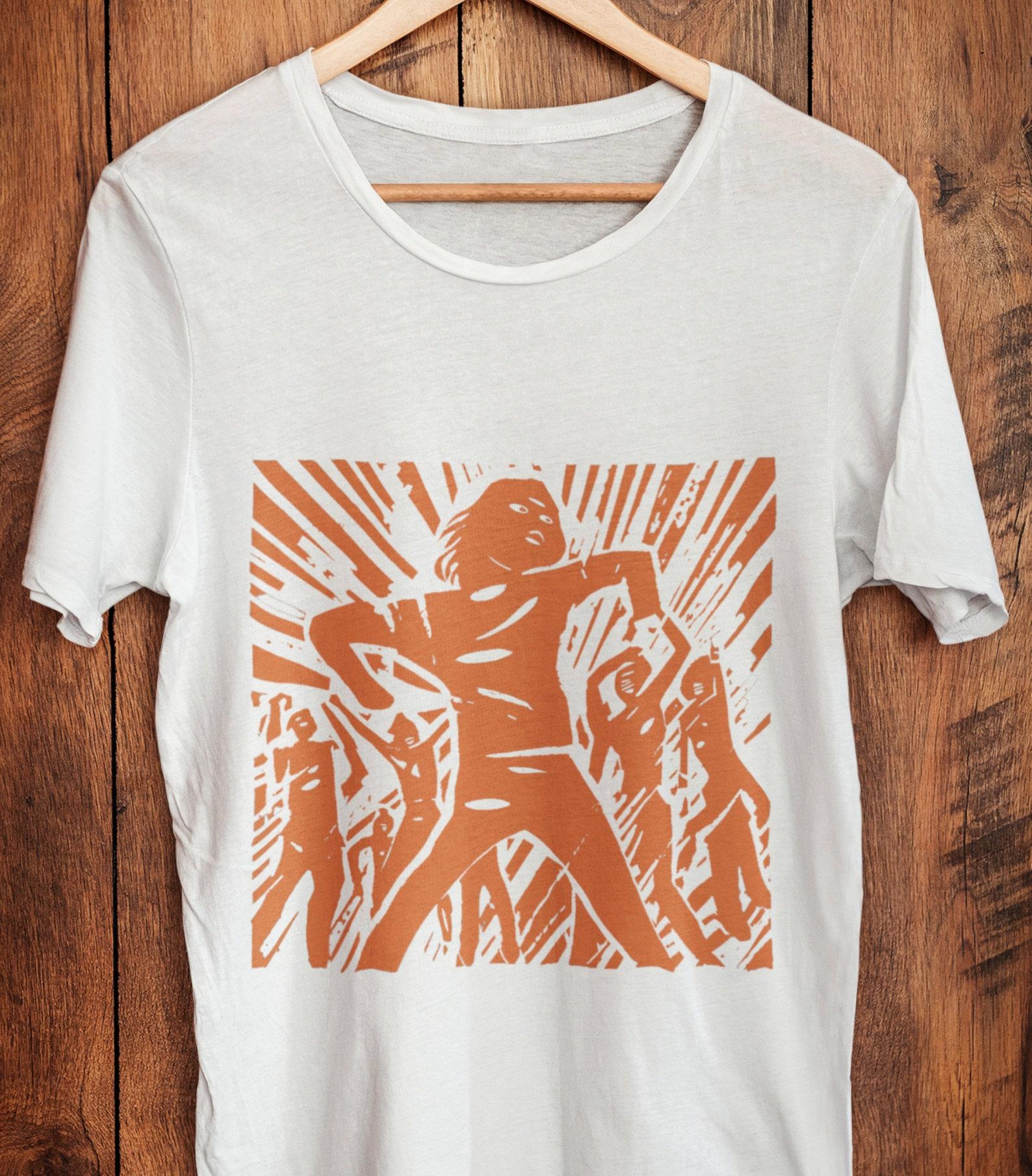 Sunburst Dance T-Shirt: Abstract Lino Print, Rave Festival Tee XL