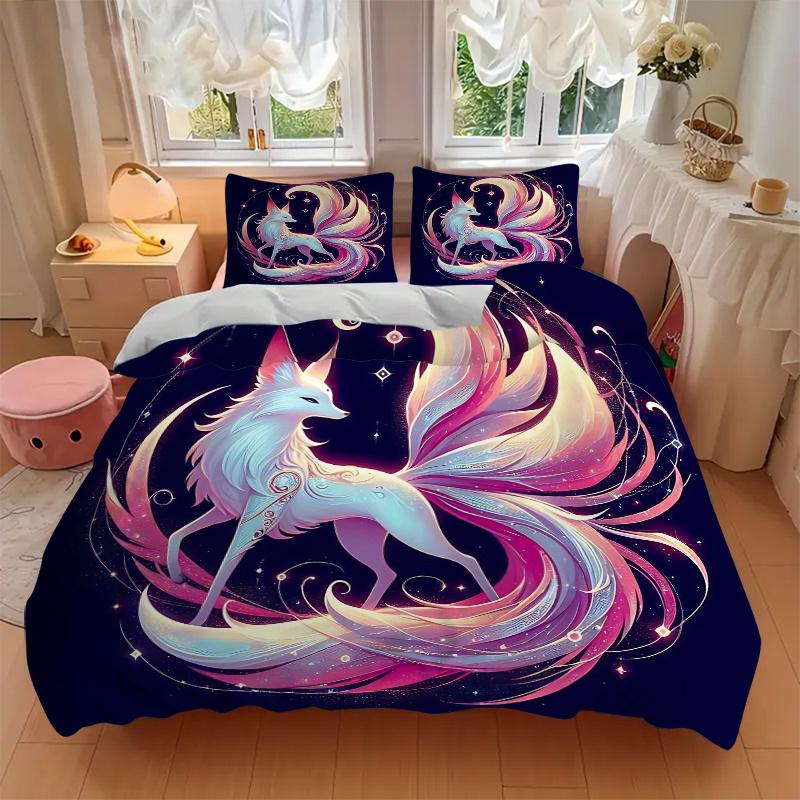 3pcs The Beautiful Nine Tailed Fox Print Cover Set Ultra Soft, Breathable, and Comfortable Bedding with Stylish Design for Bedroom and Guest Room