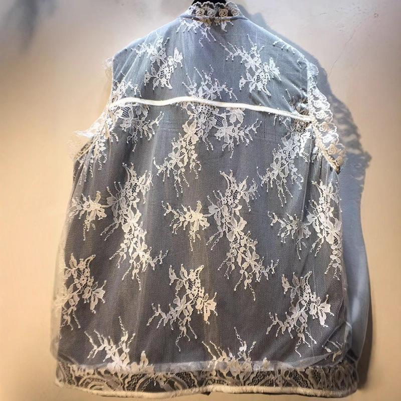 European station spring and summer new splicing embroidered mesh lace loose and thin versatile denim vest jacket women