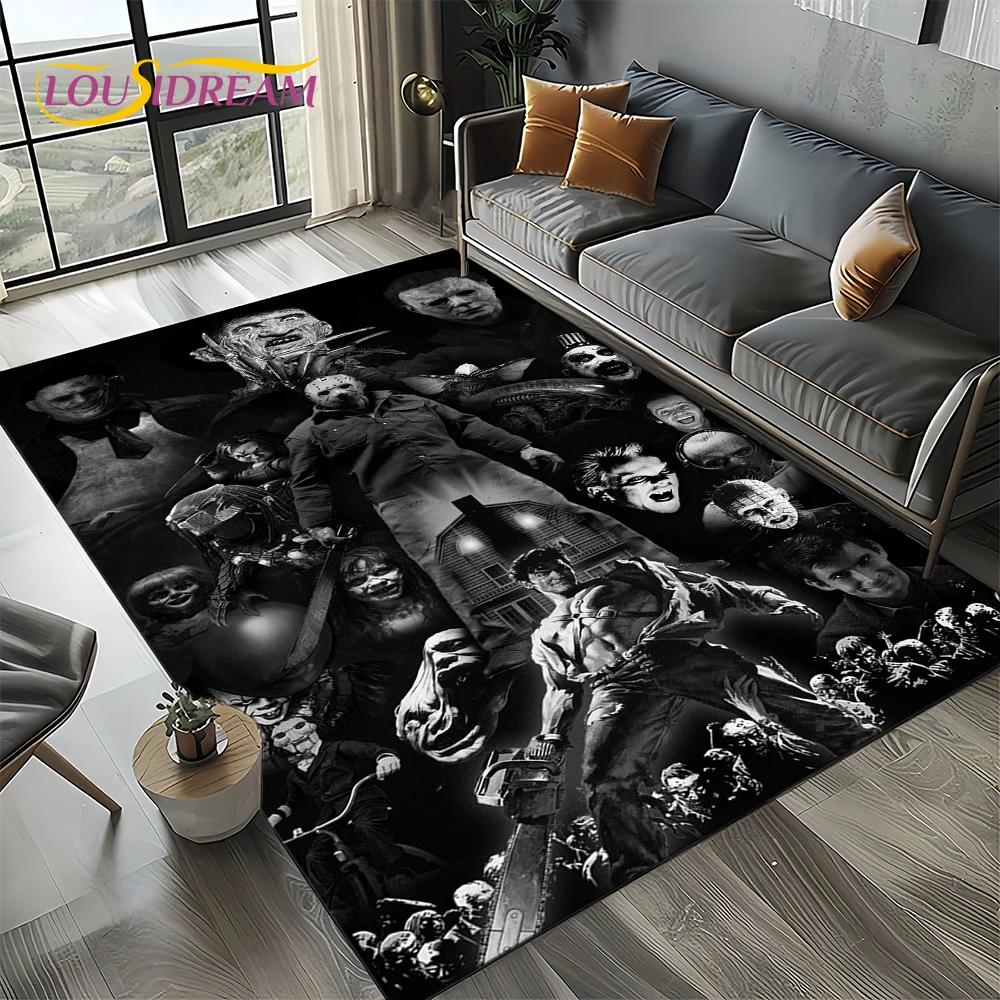 Horror Movie Chucky Pennywise Halloween Saw Character Carpet Rug for Living Room Bedroom Home Sofa Decoration,Non-slip Floor Mat