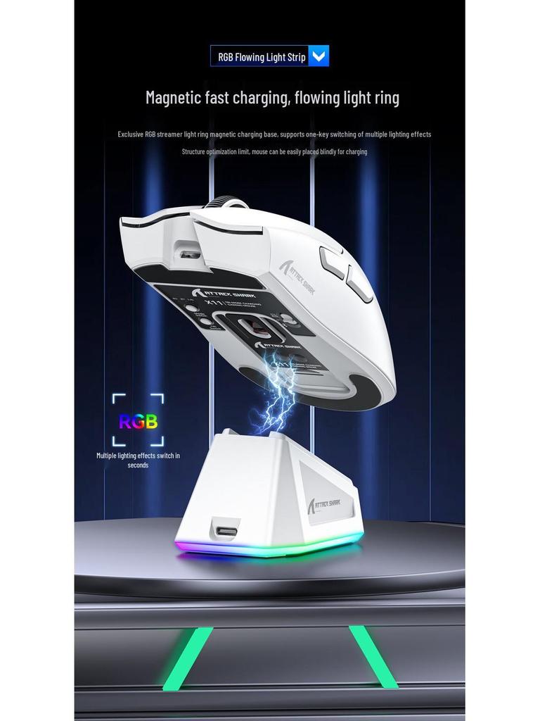 Attack Shark X11 Tri-Mode RGB Gaming Mouse with PAW3311 Sensor and Bluetooth Wireless Charging