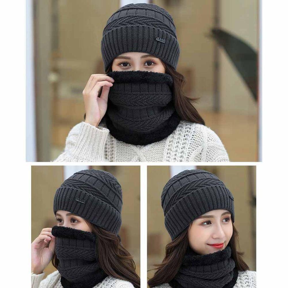 Wool Hats Winter Warm Hat Ear Protective Hats Bib Women Hat Beanie Cap Hats Scarf Sets Knitted Hat
