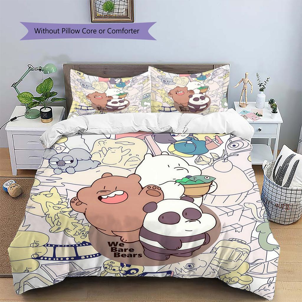 We Bare Bears Pattern Bedding Quilt Set  Home Decoration  Gift (1 * duvet cover + 2 * pillowcase  without core)