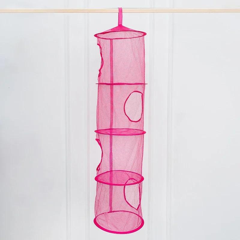 Foldable Hanging Mesh Storage Organizer Net Drying Basket Strong Hanging Space Saver for Bathroom Bedroom Wardrobe Household