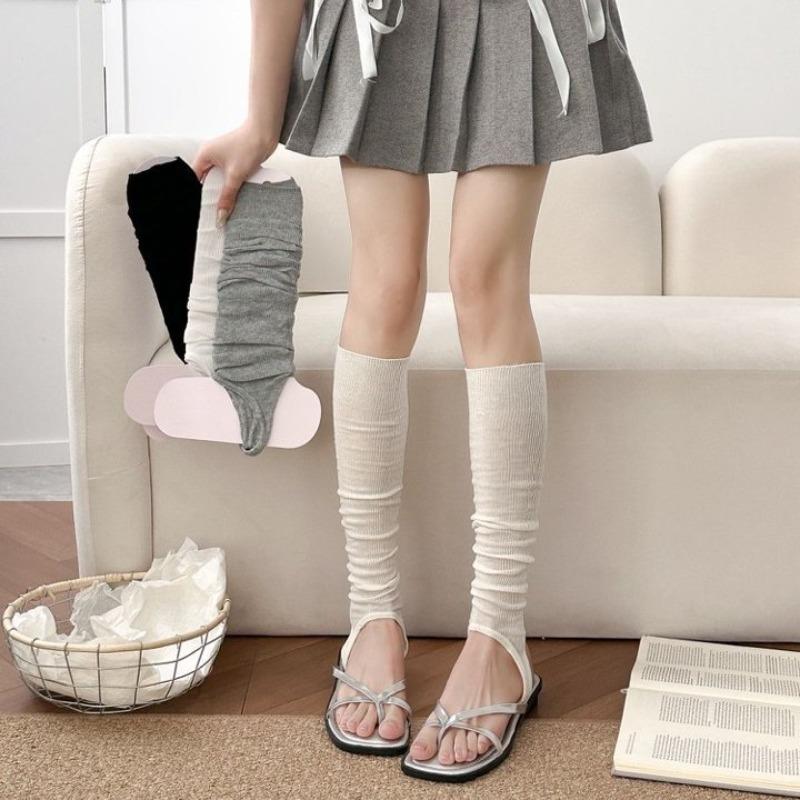 Foot Sock Set for Women in Summer, Lightweight, Breathable, Solid Color, Vertical Stripes, Slimming Effect, Versatile and Suitable for All Occasions.